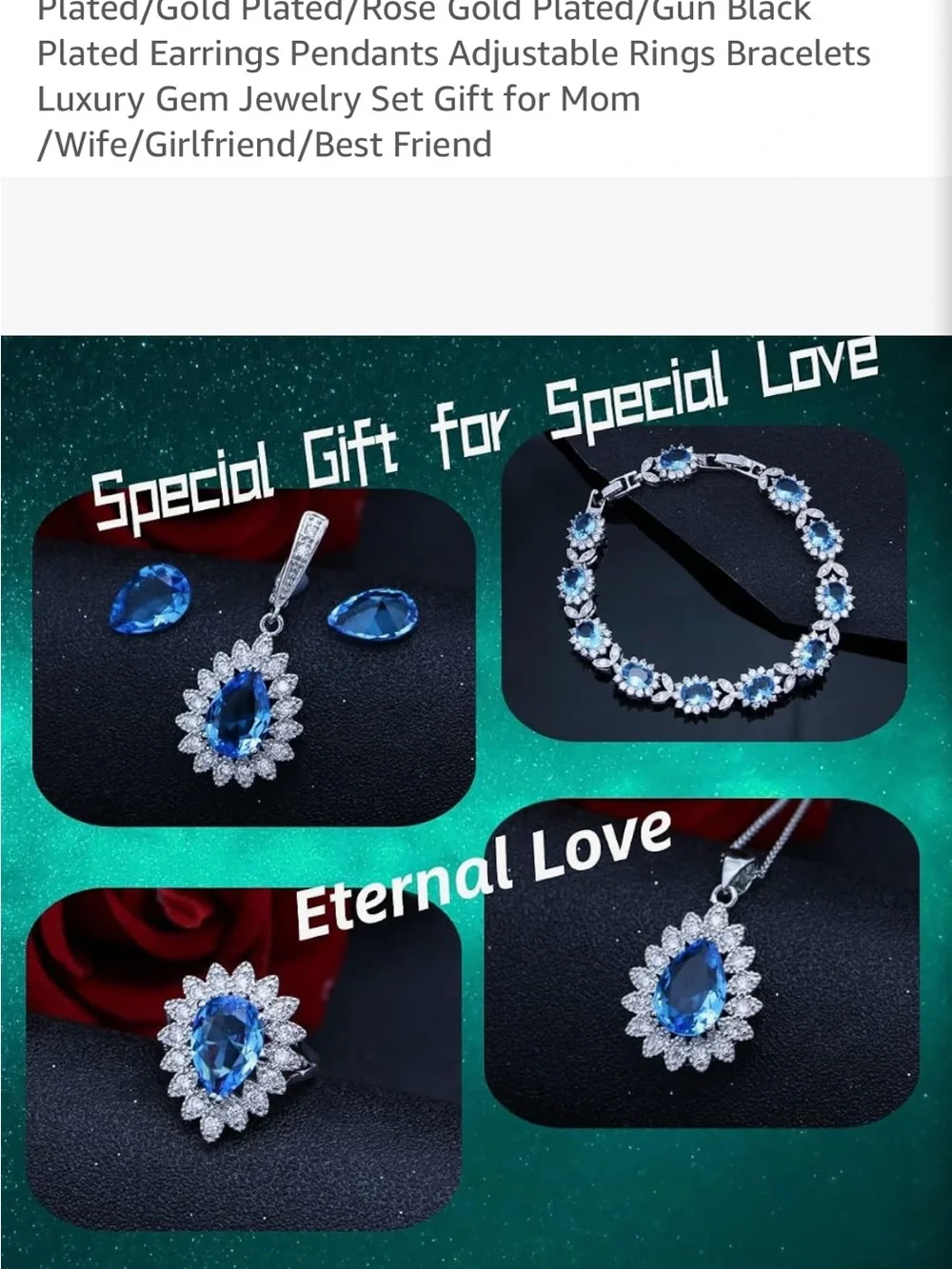 Blue Crystal Jewelry Set with Gift Box